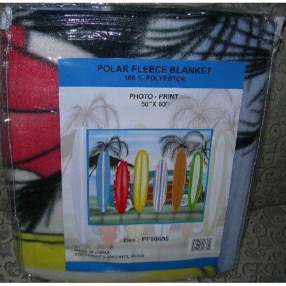 New Surfboard Beach Palm Tree Scene Fleece Blanket Surfer Gift Surf Board NIP - Picture 2 of 3